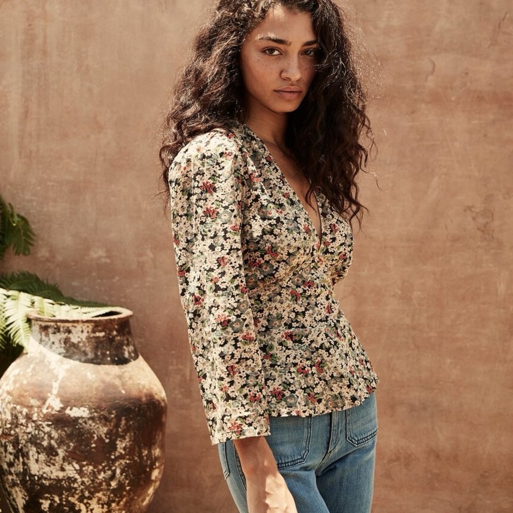 Doen Solstice Cotton Viscose Blouse - Sissinghurst Floral Print - Size Small